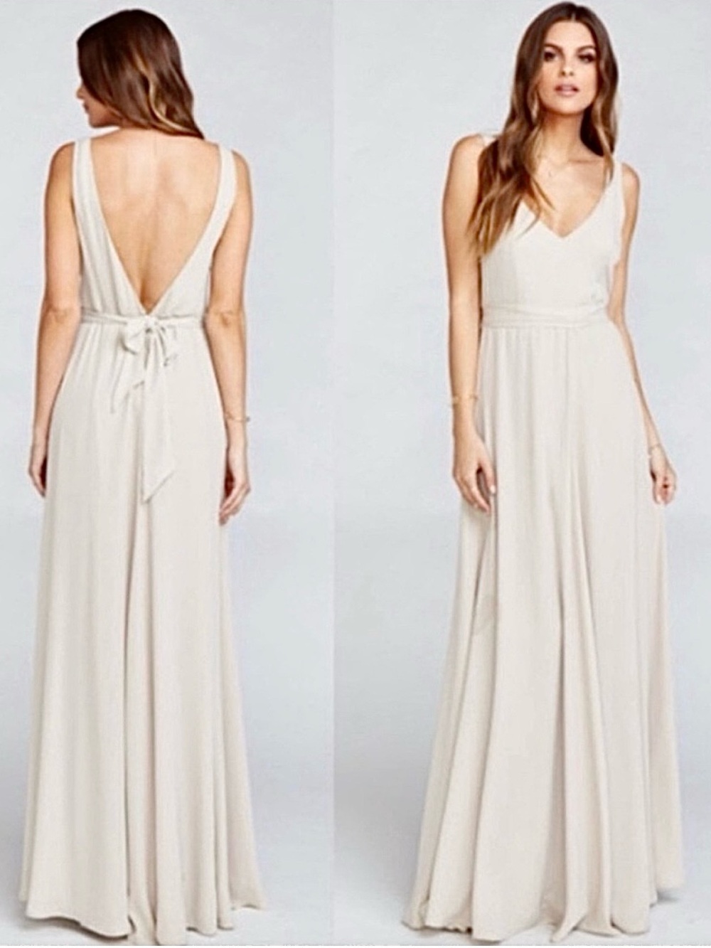 Show Me Your Mumu Elegant Tank Sleeveless Light Gray Maxi Dress Tie Ribbon L